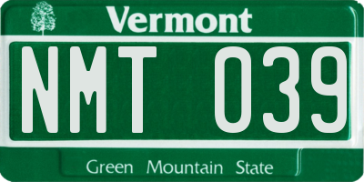 VT license plate NMT039