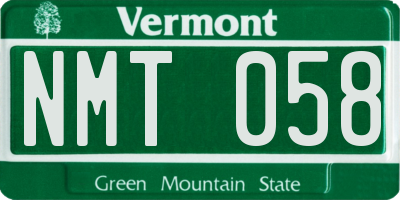 VT license plate NMT058