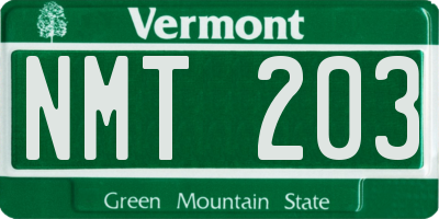 VT license plate NMT203