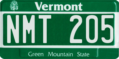 VT license plate NMT205