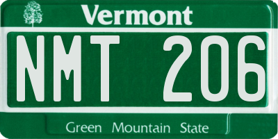 VT license plate NMT206