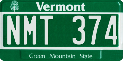 VT license plate NMT374