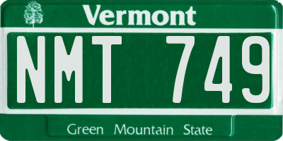 VT license plate NMT749
