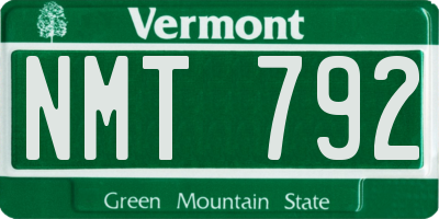 VT license plate NMT792