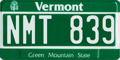 VT license plate NMT839