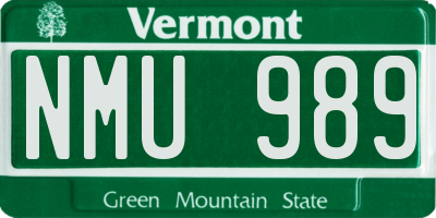 VT license plate NMU989