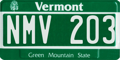 VT license plate NMV203