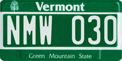 VT license plate NMW030