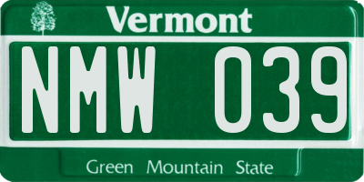 VT license plate NMW039