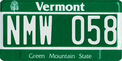 VT license plate NMW058