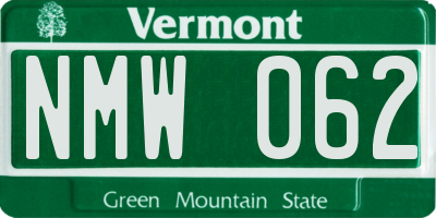 VT license plate NMW062