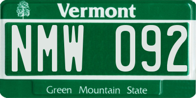 VT license plate NMW092