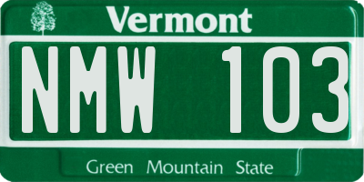 VT license plate NMW103