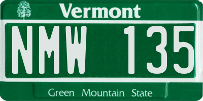 VT license plate NMW135