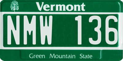 VT license plate NMW136