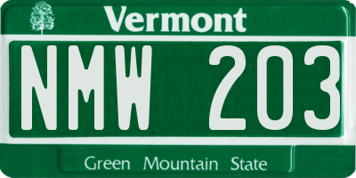 VT license plate NMW203