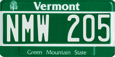 VT license plate NMW205