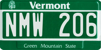 VT license plate NMW206