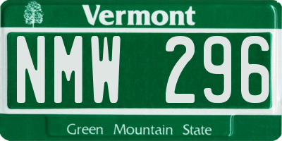 VT license plate NMW296
