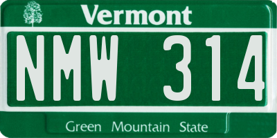 VT license plate NMW314