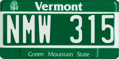 VT license plate NMW315