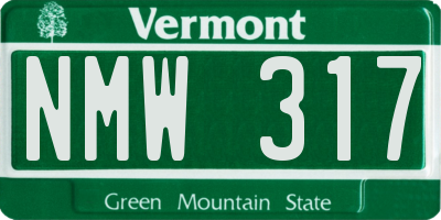 VT license plate NMW317