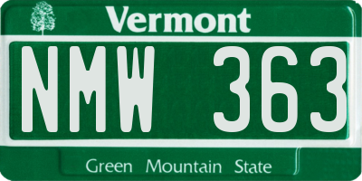 VT license plate NMW363
