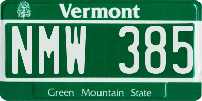 VT license plate NMW385