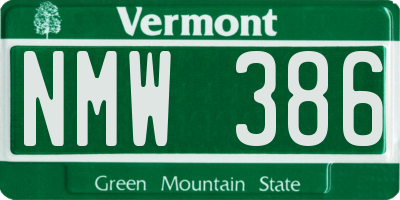 VT license plate NMW386