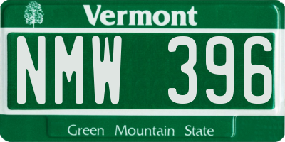 VT license plate NMW396