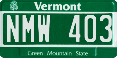 VT license plate NMW403