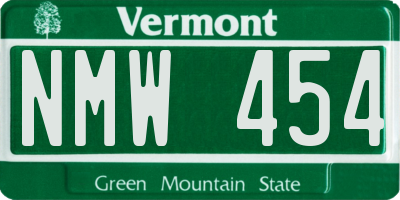 VT license plate NMW454