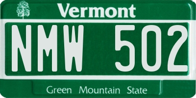 VT license plate NMW502