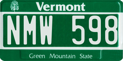 VT license plate NMW598