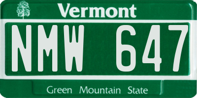 VT license plate NMW647