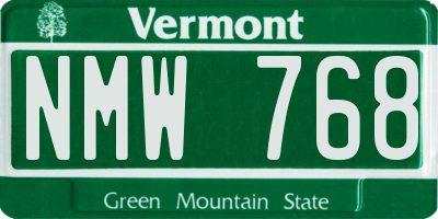 VT license plate NMW768