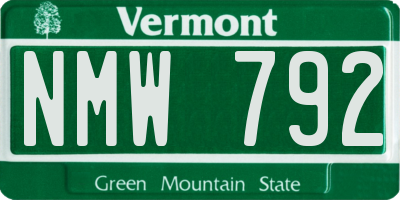 VT license plate NMW792