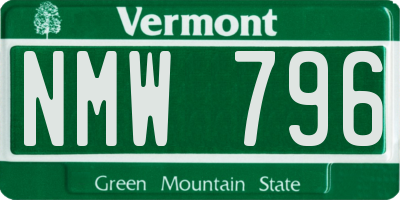 VT license plate NMW796