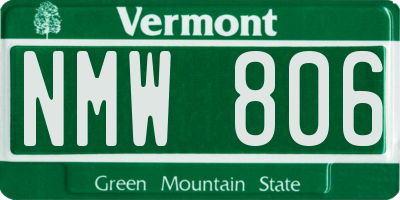 VT license plate NMW806