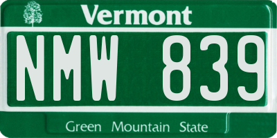 VT license plate NMW839