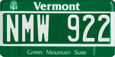 VT license plate NMW922