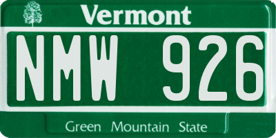VT license plate NMW926