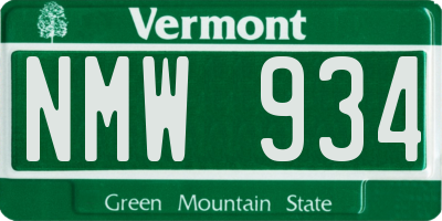 VT license plate NMW934