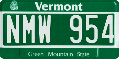 VT license plate NMW954
