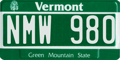 VT license plate NMW980