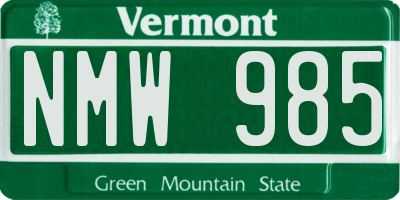 VT license plate NMW985