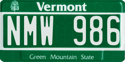 VT license plate NMW986