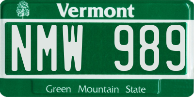 VT license plate NMW989