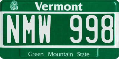 VT license plate NMW998
