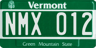 VT license plate NMX012